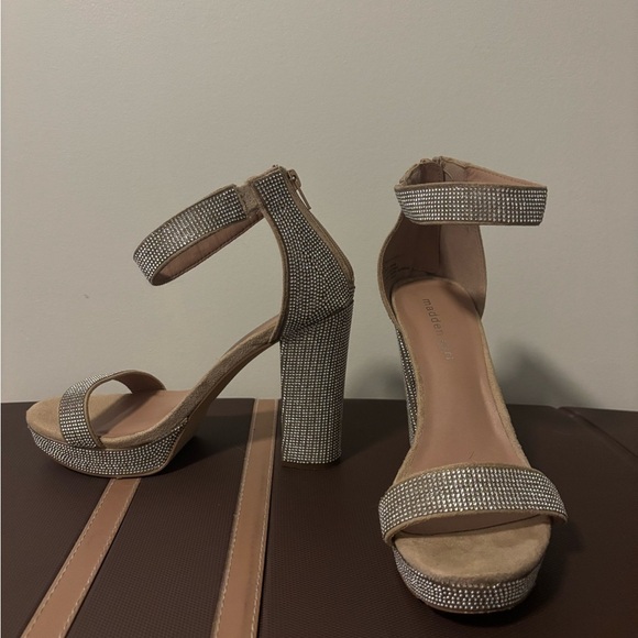 Madden Girl “Siren” Silver Rhinestone Block Heel Sandals - Picture 5 of 6